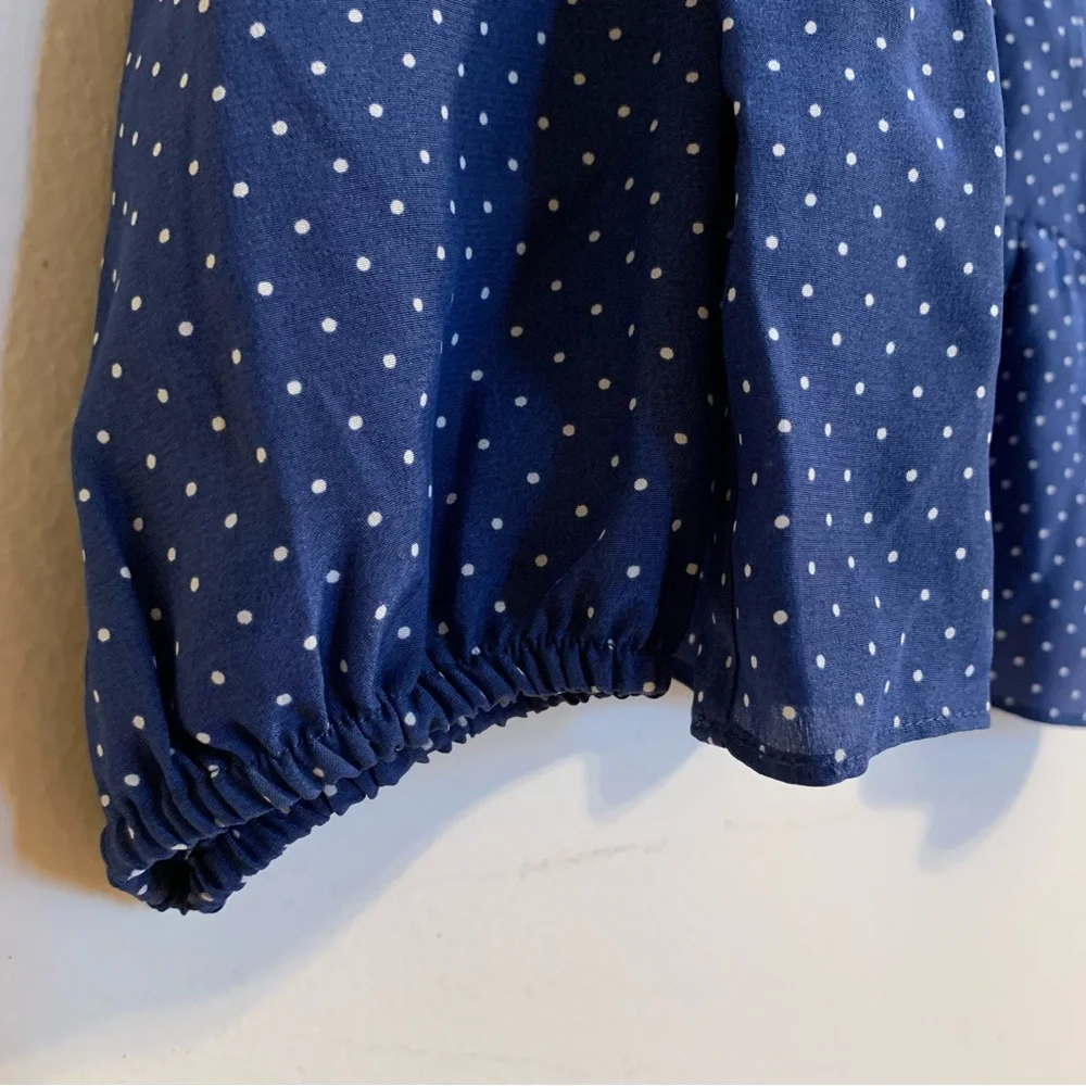 NWT J. Crew 100% Silk Peplum Top in Blue Polka Dot, Size 8